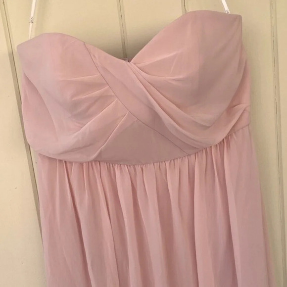 NEW, Social Bridesmaids, Dessy Group, Strapless Front Slits Draped Gown, Blush - Picture 3 of 7